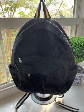 wild fable Black Corduroy Backpack with Striped Straps
